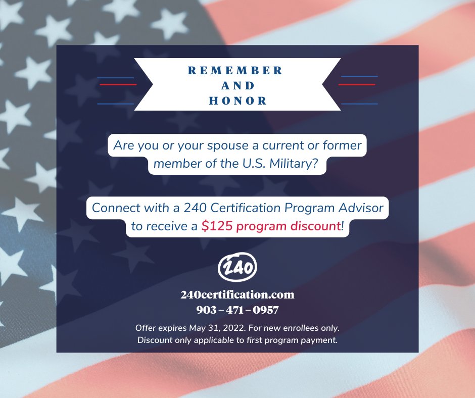 240Tutoring's tweet photo. #240Certification is proud to honor our U.S. Military and spouses and offer a $125 program discount to future #TexasEducators! 🇺🇸 

Connect with a Program Advisor to see if you qualify for this offer and learn more about our program. 😊

https://t.co/9fceg9uLN5

#TexasTeacher #TX https://t.co/ciSVkrpSf9