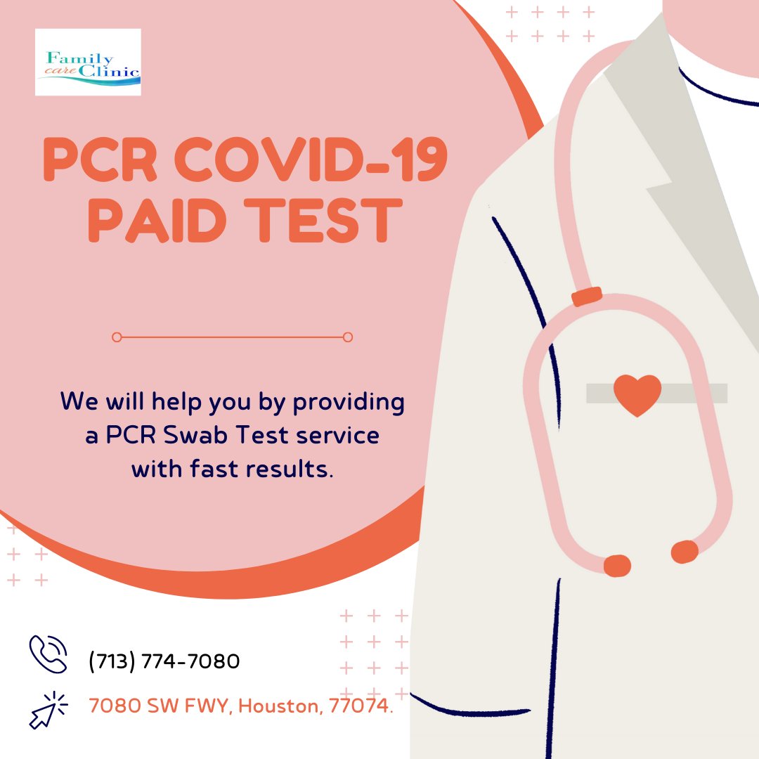 FamilyCare21's tweet photo. COVID -19 PAID TEST

✅NO APPOINTMENT IS REQUIRED
✅RESULT IN A FEW HOURS
✅TRAVEL ACCEPTABLE 
✅RAPID TEST
✅WALK INS FACILITY
✅PAID TEST

Family Care Clinic 7080 SW FWY, Houston, Texas, 77074.

Call Now:  
👉 Family Care Clinic:  (713) 774-7080

#Omicron #testingcenters https://t.co/3WLNNCBFni