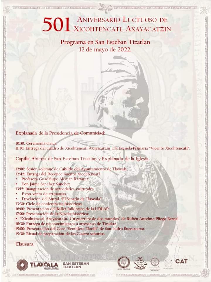 TlaxSintesis's tweet photo. #Entérate 🗣️ll El grupo cultural #Tizatlán, tercer señorío, presentó las actividades para la conmemoración del 501 aniversario luctuoso de Xicohténcatl Axayacatzin; mismas que serán realizadas a partir de mañana doce de mayo. https://t.co/Suxp7TiKqQ