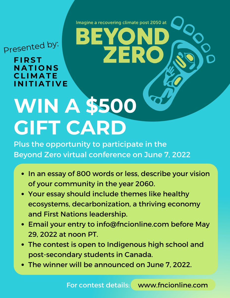 NLGNisgaaNation's tweet photo. First Nations Climate Initiative - Win a $500 Gift Card (& opportunity to participate in the Beyond Zero virtual conference)
https://t.co/uTbXSNNJV6
#climatechange #FirstNationsClimateInitiative #NisgaaYouth #students #nisgaastudents #win https://t.co/ZORHKefCU2
