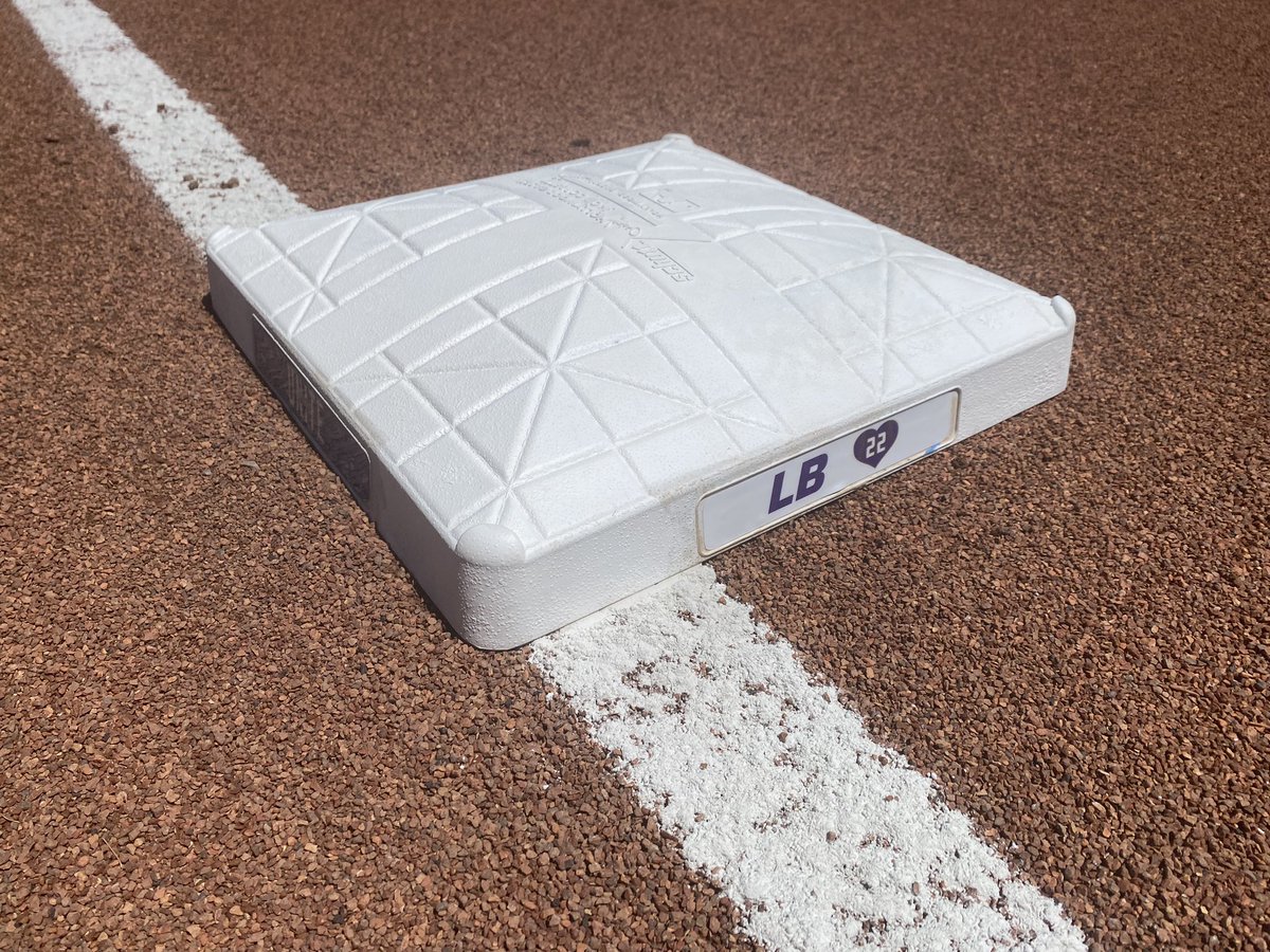 jalynregina's tweet photo. The ACC is honoring JMU’s Lauren Burnett here in Pittsburgh. Her initials and number on the side of the bases 💜  @JMUSoftball https://t.co/qQzViiHELs