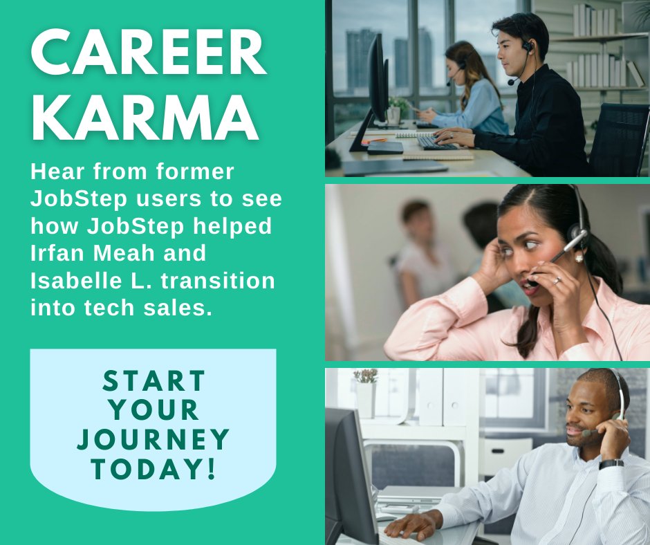JobStepCo's tweet photo. @Career_Karma with another great feature! Irfan and Isabelle have successfully transitioned into tech sales roles. Have you ever thought about working in tech? Reach out to us today at https://t.co/0s0zfEj50a. 

Read their stories here to find out more: https://t.co/npJEMtGePH https://t.co/MGCpSd0EkP