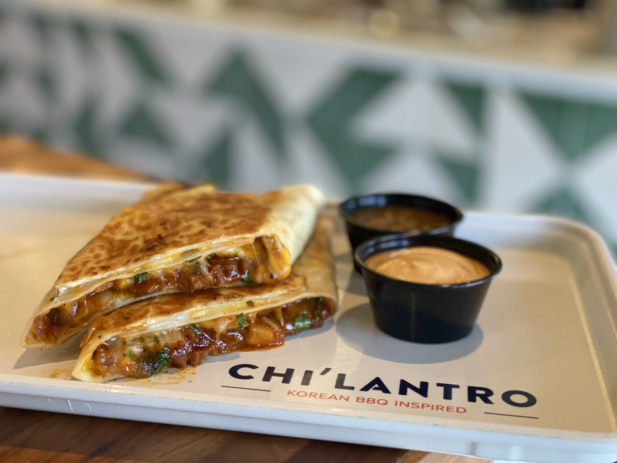 Who is ready for #koreanbbqinspired Quesadillas? 

Korean BBQ, melty cheese, kimchi, onions and cilantro all up in a warm flour tortilla served with a side of our signature magic sauce and salsa roja! 

Available starting Friday, May 13! 

Chilantrobbq.com/order-now