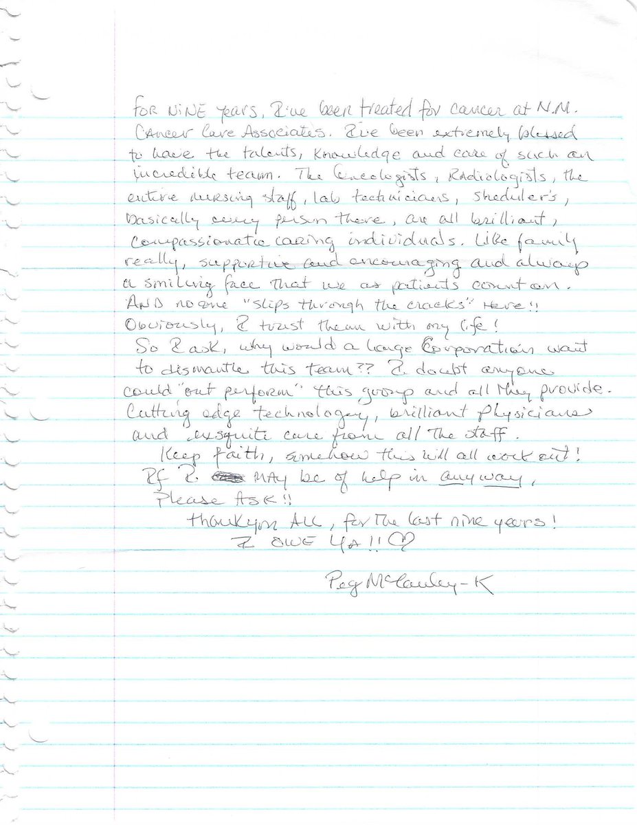 Peg - We appreciate you, and your story. Thank you for sharing! 

#CancerCare #SantaFeHealthcare #NMOncology