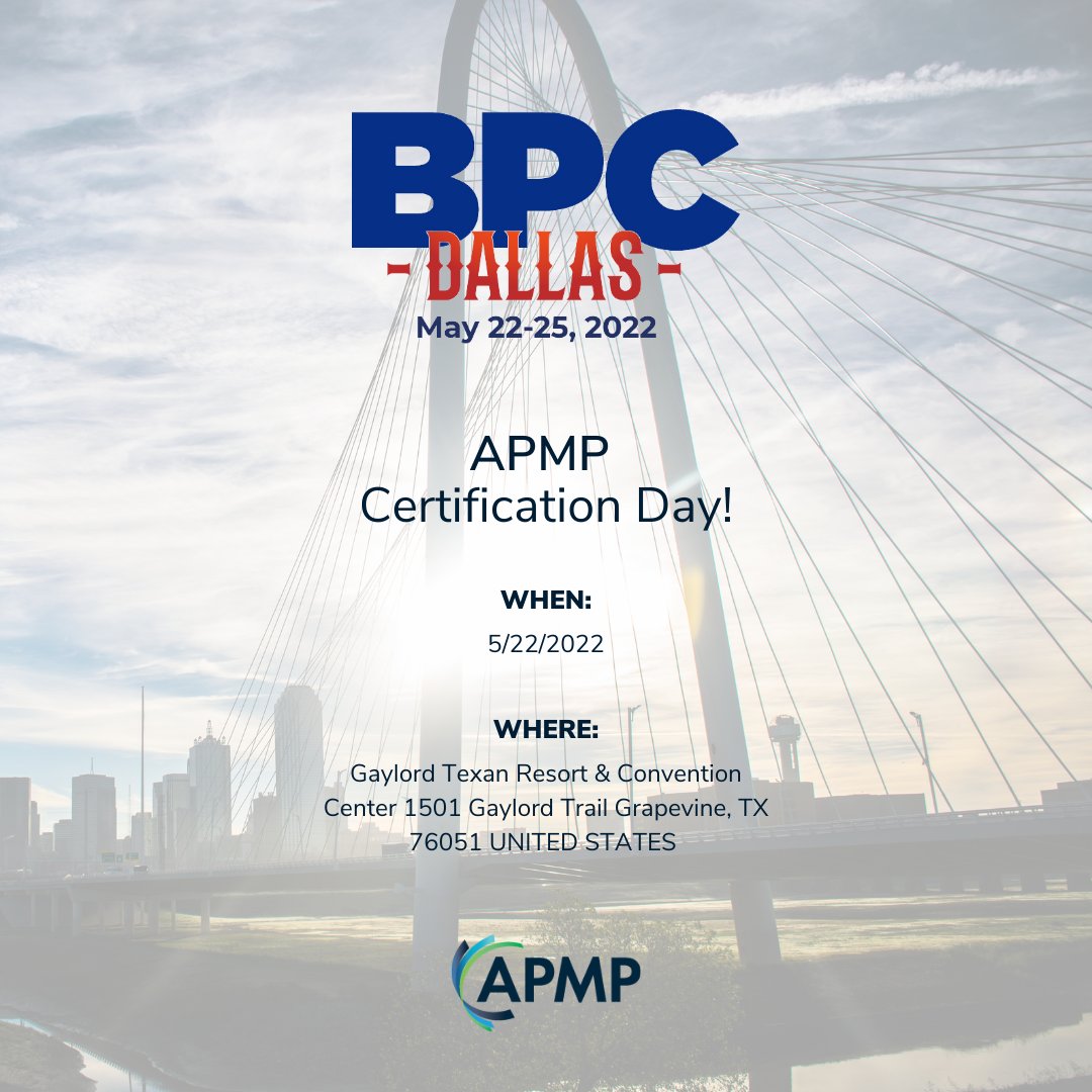 Join us on May 22 for certification day in Dallas! We hope to see you soon!

Give your professional development a boost - let our team of experts guide and support you through any level of APMP certification.