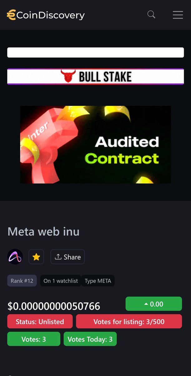 Metawebinu's tweet photo. Everyone's Vote Now to List #METAWEBINU On #COINDISCOVERY
VOTE NOW π
https://t.co/MRYq575M81 https://t.co/lN3PnqeVR7