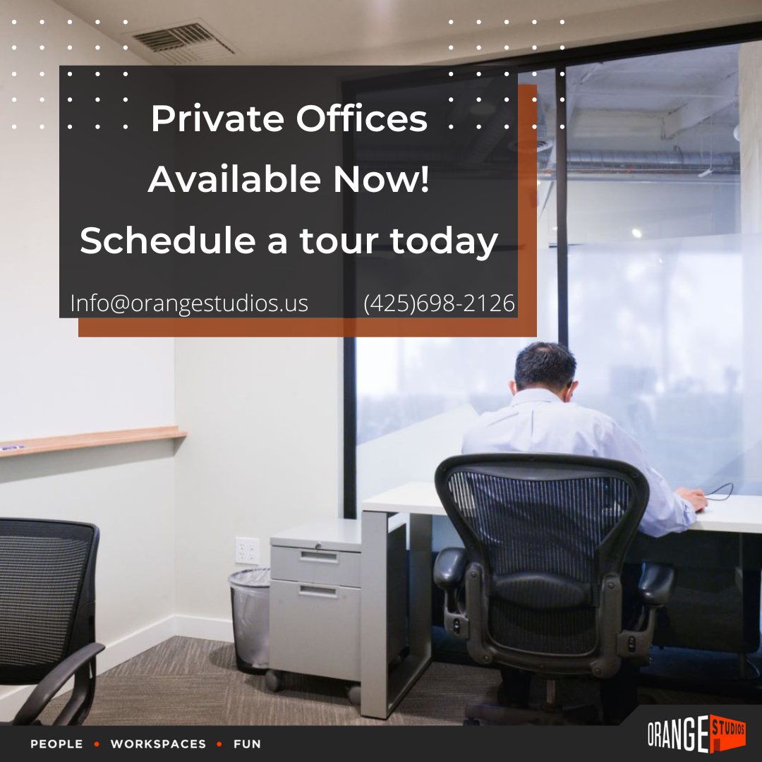 OrangeStudiosUS's tweet photo. Private offices are a great way to get the quiet and focus you need while breaking the work from home monotony. Contact us today! https://t.co/DgTXei6AF6