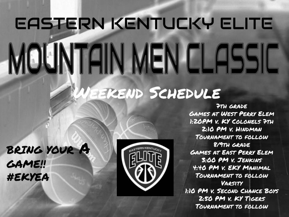 Weekend Schedule for our guys here in Hazard this weekend! Games at West Perry, East Perry, and Dilce Combs (Whitaker Athletic Center)! #MountainMenClassic #MountainMen #EKE #EKYEA