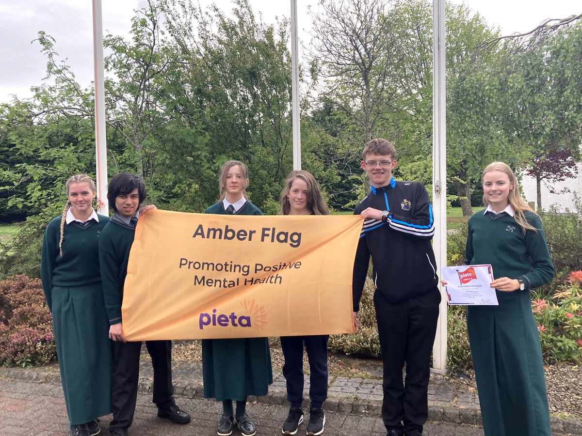 This week we were delighted to raise our first Amber Flag awarded by <a href="/PietaHouse/">Pieta</a> for the promotion of positive mental health in the school. Well done to the Amber Flag Committee and thank you for all your hard work! #positivementalhealth