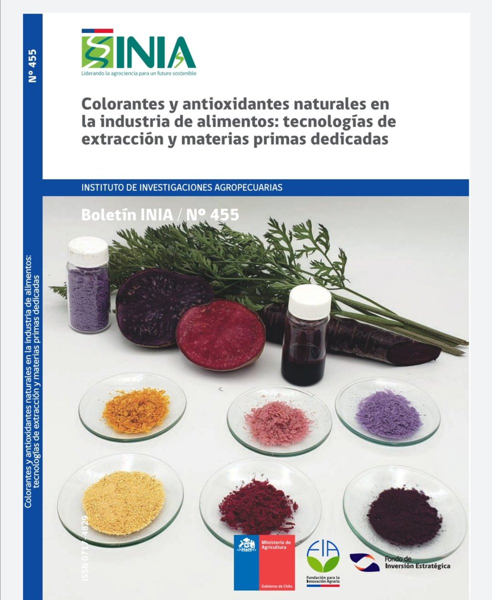 Con alegría compartimos boletín:'Colorantes y Antioxidantes Naturales en la Industria de Alimentos'
Podrás conocer potencial de materias primas, prop. saludables, estrategias de estabilización, usos. Y mucho más <a href="/iniachile/">INIA Chile</a> <a href="/FIA_Chile/">FIA</a> <a href="/Transforma_Alim/">Transforma Alimentos</a>
Link
biblioteca.inia.cl/bitstream/hand…