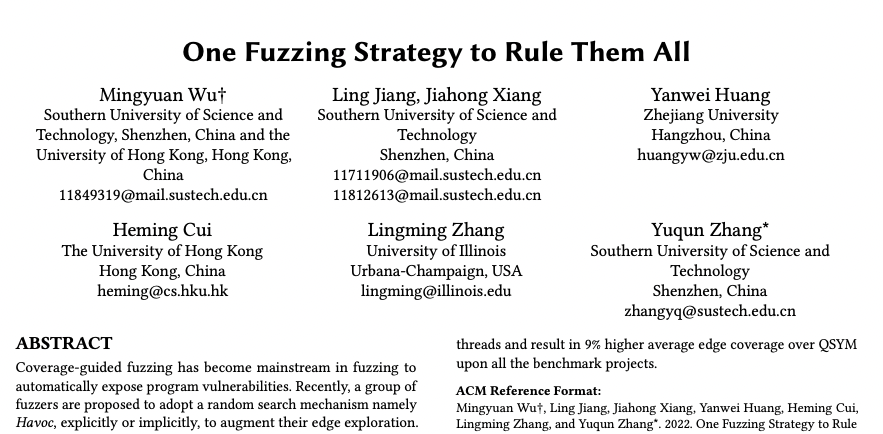 This ICSE'22 paper brings up a very important point in fuzzer evaluation --- the observation that spending more time in the more destructive, "havoc" mutation stage, can lead to higher observed coverage shadowmydx.github.io/papers/icse22-… 1/n
