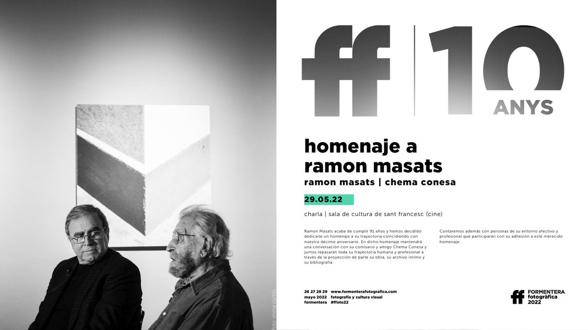 formenterafotog's tweet photo. CHARLA 4 | Ramon Masats acaba de cumplir 91 años y hemos decidido dedicarle un homenaje a su trayectoria. En dicho homenaje mantendrá una conversación con su comisario y amigo Chema Conesa. Será bonito, también merecido. Inscripciones abiertas!
👉 https://t.co/VfCRwFPo9z
#FFOTO22 https://t.co/Cwaby6PhFl