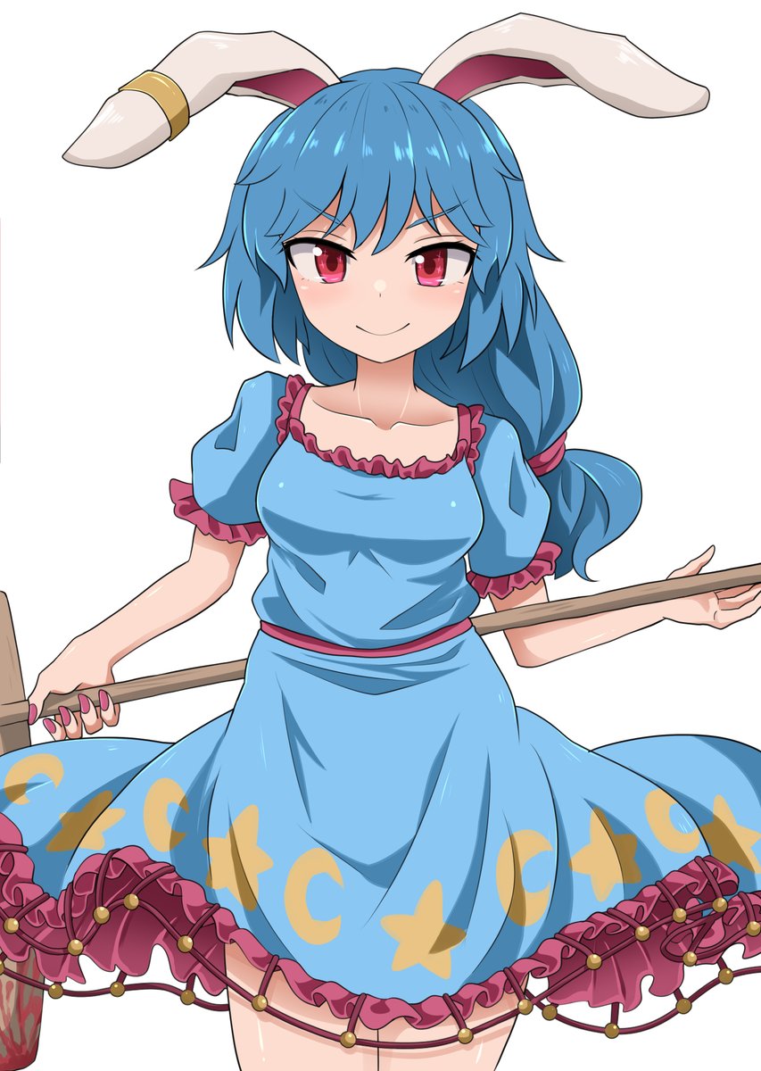 seiran (touhou) 1girl solo animal ears dress blue hair rabbit ears red eyes  illustration images