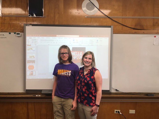 JessicaSinarski's tweet photo. That time my son’s 7th grade class was making picture books in English class and wanted a published author to come visit 😃😃😃 #BookTwitter #helloanger @ATatnallSummer https://t.co/0vux4jveXy
