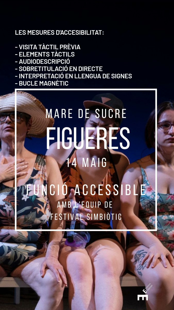figueresaescena's tweet photo. 🟢 FUNCIÓ ACCESSIBLE. Dissabte podrem veure l’espectacle #MaredeSucre a #Figueres en una funció accessible amb:

☑️ Audiodescripció 
☑️ Subtitulació 
☑️ Llengua de signes
☑️ Visita tàctil
☑️ Bucle magnètic 

Més informació a https://t.co/trfm9Fsx0S https://t.co/TIUTX9vxQh