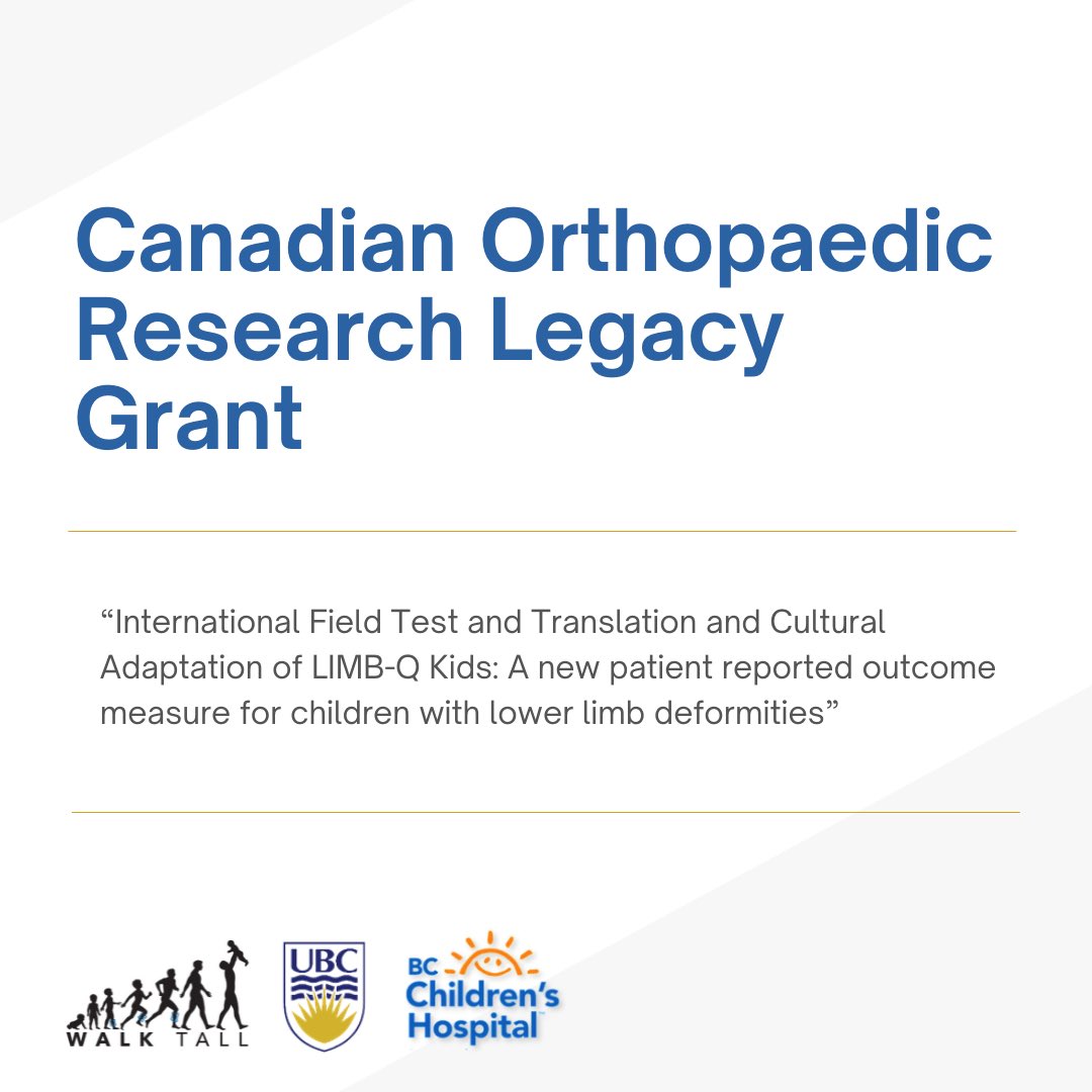 Our research proposal “International Field Test and Translation and Cultural Adaptation of LIMB-Q Kids: A new patient reported outcome measure for children with lower limb deformities” has been selected to receive the Canadian Orthopaedic Research Legacy grant! 🎉 #research #COF
