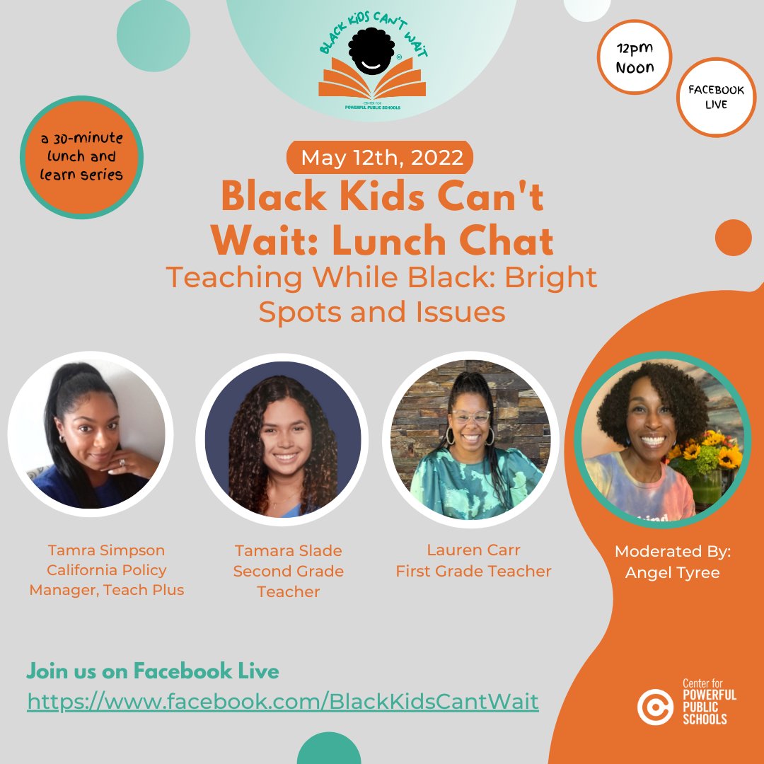 4PowerfulEdOrg's tweet photo. Check out our incredible speakers for tomorrow's Lunch Chat! To hear their thoughts on Teaching While Black, catch them tomorrow on our Facebook Live at 12pm PST
https://t.co/L3eDRfdqAZ
#powerfulcommunities #blackeducators #blackleadership https://t.co/OexO7Ubifa