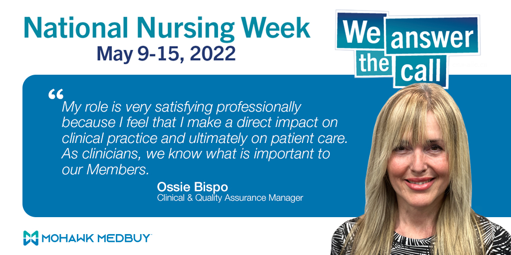 MohawkMedbuy's tweet photo. Hereโs how Ossie Bispo #AnswersTheCall to nursing at #MohawkMedbuy: โAs an RN, my role is integrated in everything that we do as a sourcing org. I make a direct impact on clinical practice & patient care.โ
Thank you to Ossie & all our nurses! #NationalNursingWeek #WeAnswerTheCall https://t.co/2Ch0u7RiLg