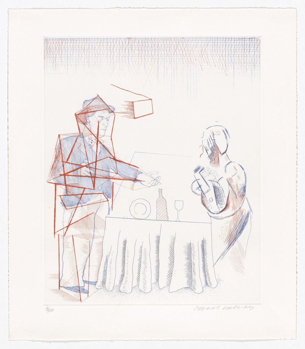 ArtistHockney's tweet photo. Figures with Still Life from The Blue Guitar https://t.co/MNEDVfAz4S https://t.co/ZOoPemdjHL
