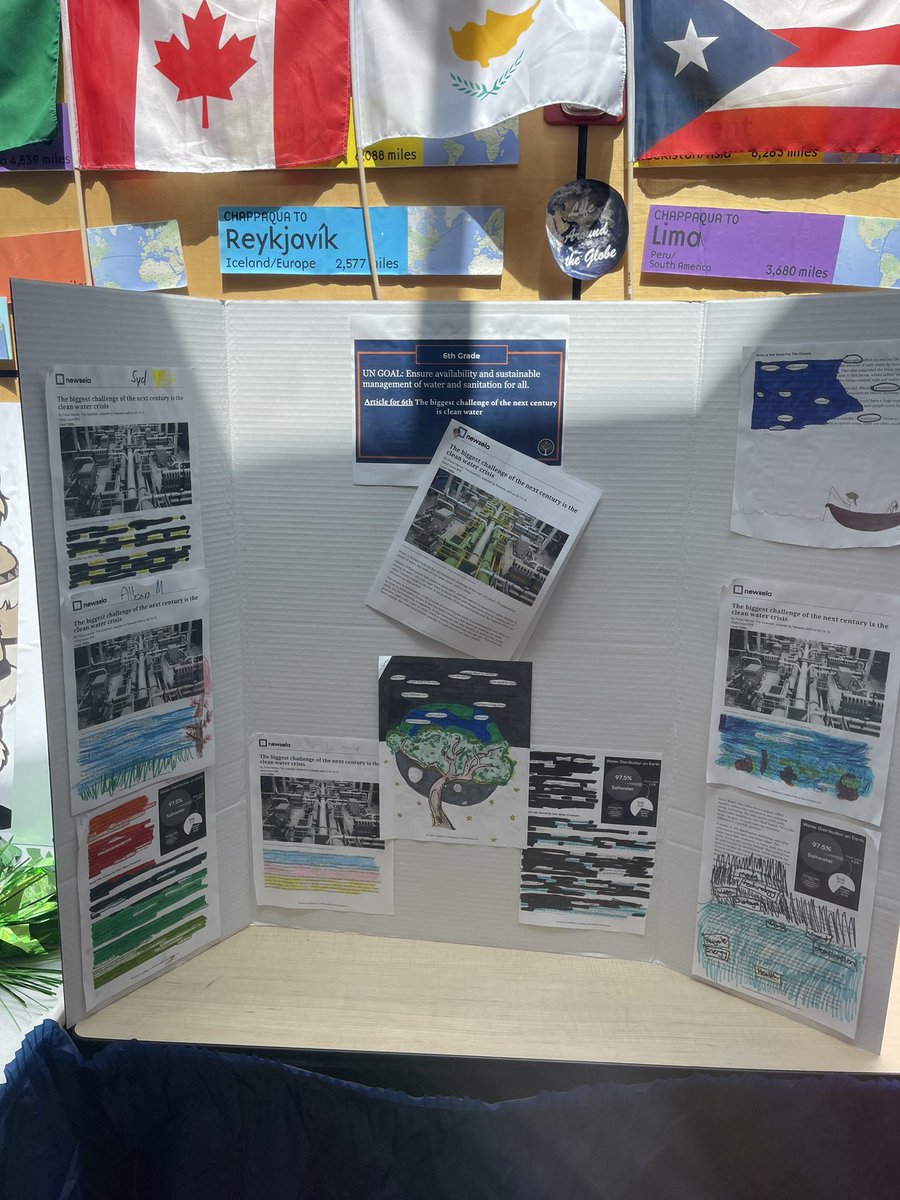 MalloryChinn's tweet photo. Beautiful student work on display as Life Around the Globe continues! Each grade read an article tied to a UN Sustainability goal. Students created blackout poems with the articles! #WeAre7b #WeAreChappaqua https://t.co/H6CLXOdHEK