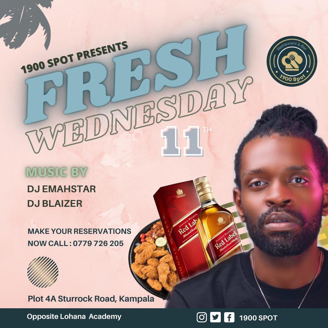 BugembeNelson's tweet photo. We think about giving you a refreshing moment every Wednesday @1900spot22 with cool music. 

Location is Plot 4A Sturrock RD opposite Lohanna Academy. #FreshWednesday https://t.co/xeM3x8h5kD
