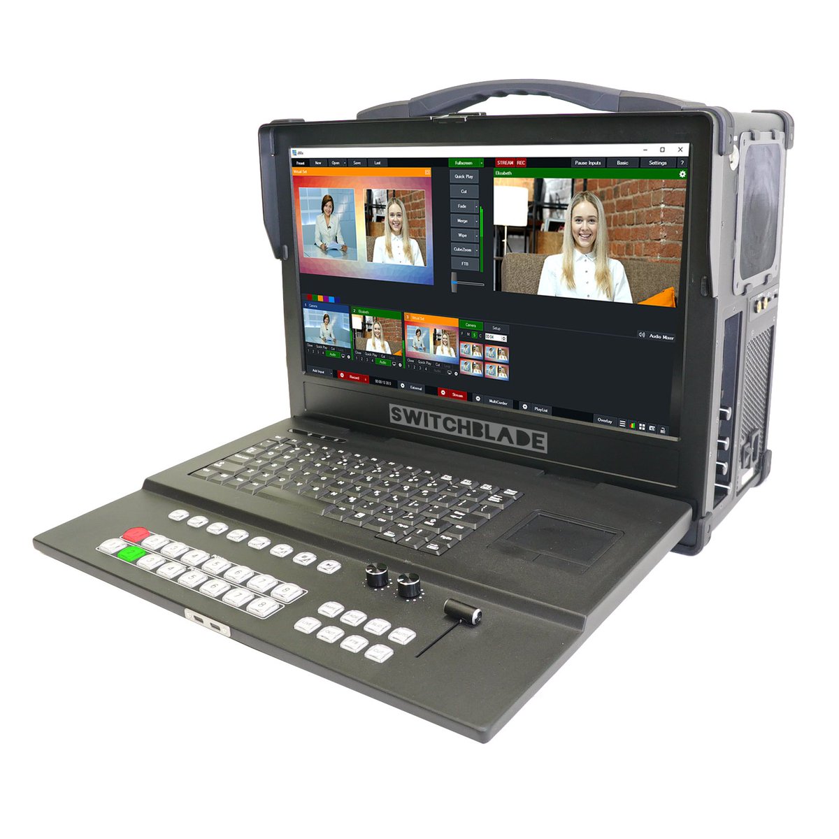 broadcast_us's tweet photo. https://t.co/rsjdIW3k6u
    Optimized for vMix 25
    4-8 SDI or 4 SDI and 4 HDMI
    Quarter Inch Stereo Analog Audio Input option
    Optional NDI PTZ Cameras
    Fold down keyboard and control surface
The Switchblade Zephyr is a compact and portable vMix production switcher. https://t.co/P6c7qXLz7M