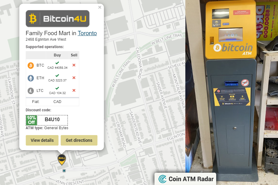 CoinATMRadar's tweet photo. Visit this new installed @generalbytes #bitcoin ATM at Family Food Mart in #Toronto 🇨🇦. Operated by @bitcoin4uCA. Supported coins: #BTC, #ETH, #LTC
https://t.co/wuCHKfwh2G https://t.co/z1zgftRRah
