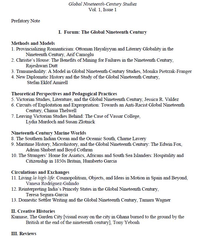global19c's tweet photo. 📢 Exciting news! The very first issue of Global Nineteenth-Century Studies will be out in June 🥳 we can't wait to share it with you - until then, look at this wonderful table of contents ⬇️ and do join and/or subscribe!  https://t.co/xj1o167FYN and https://t.co/UyU5DLv3gR https://t.co/LySS8xrENe