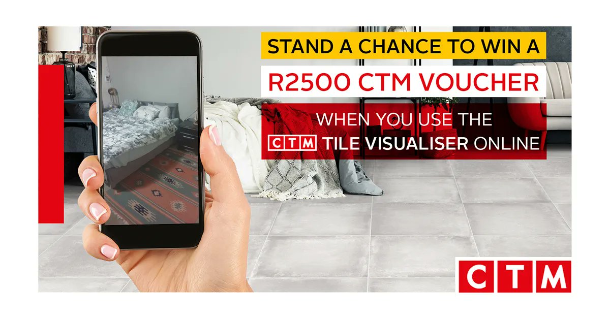947's tweet photo. Stand a chance to WIN a R2,500 @ctmafrica voucher by creating the floors of your dreams!
Visit https://t.co/lPafKmXpQj take a photo of your bedroom & find your new bedroom floor style!
Share your before photo & new design, tag @947 & @ctmafrica use #CTMTileVisualiser! https://t.co/UBFzVwvKqh