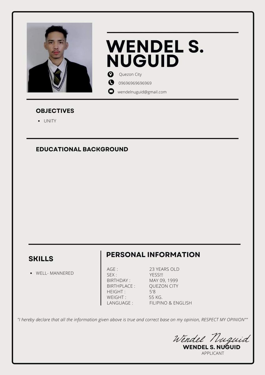bichibo08's tweet photo. New format ng Resume/CV 😂

credits to Mr. Wendel https://t.co/01xhSRljXw