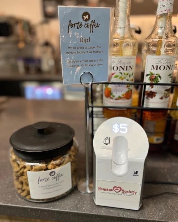 dipjar's tweet photo. Grab a cup of coffee &amp; dip to donate to the Humane Society of SW Michigan! Read their spotlight on our blog 👉 https://t.co/jN7IlBdRpx https://t.co/Rn870UwI8C