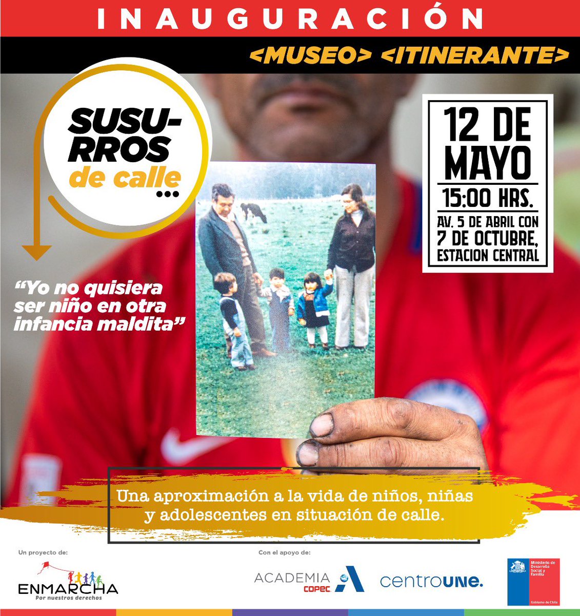 Todxs invitadxs a la inauguración del Museo Itinerante: “Susurros de Calle: Una aproximación a la vida de niños, niñas y adolescentes en situación de calle”✨ Inauguramos el 12 de mayo! Inscríbete para participar ✏️ forms.gle/uzGyDzPPi7KqaJ…

#situaciondecalle #derechoshumanos