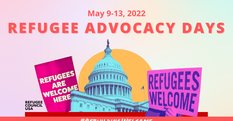 People across the United States are coming together this week to talk to their members of Congress about #RebuildingWelcome! Join the celebration by tweeting your member of Congress about why YOU support welcoming displaced people. #RCUSAAdvocacyDays