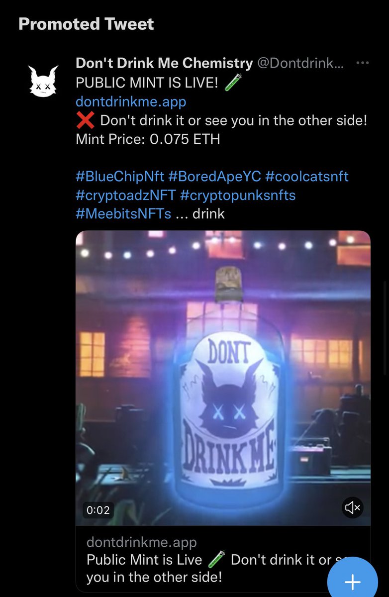 Cryptowallstreet (@cryptowallstr) on Twitter photo Bro I am getting this promotion for days already. Can you stop reminding me I bought <a href="/OthersideMeta/">Othersidemeta</a> and let me long term hold it, <a href="/Twitter/">Twitter</a> ?
Also what is this project… wtf <a href="/DontdrinkmeNFT/">Don't Drink Me Chemistry</a>
#NFT #NFTs #ads Bro I am getting this promotion for days already. Can you stop reminding me I bought <a href="/OthersideMeta/">Othersidemeta</a> and let me long term hold it, <a href="/Twitter/">Twitter</a> ?
Also what is this project… wtf <a href="/DontdrinkmeNFT/">Don't Drink Me Chemistry</a>
#NFT #NFTs #ads