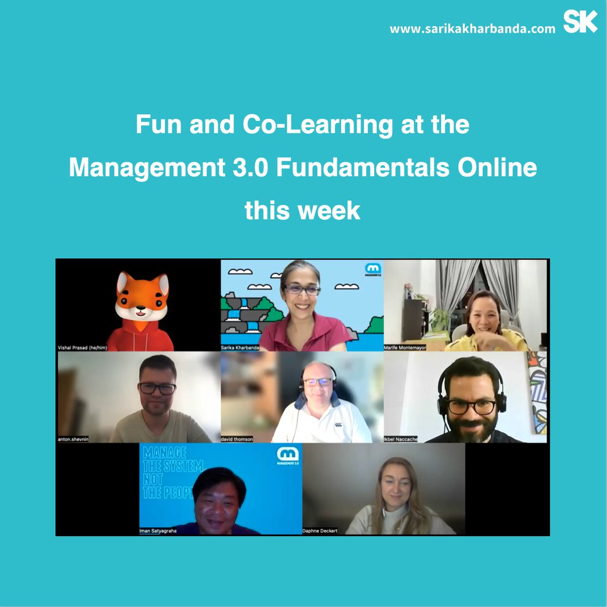 SarikaKharbanda's tweet photo. Fun and co-learning at the Management 3.0 Fundamentals Online workshop this week
https://t.co/wCcQk3QB6u

#change #innovation #fun #wednesdayfun #remote #remotework #futureofwork #humanresources #hr
#changemanagement #management30 #management #learning #cocreation #leanchange https://t.co/1GMuNkYDut
