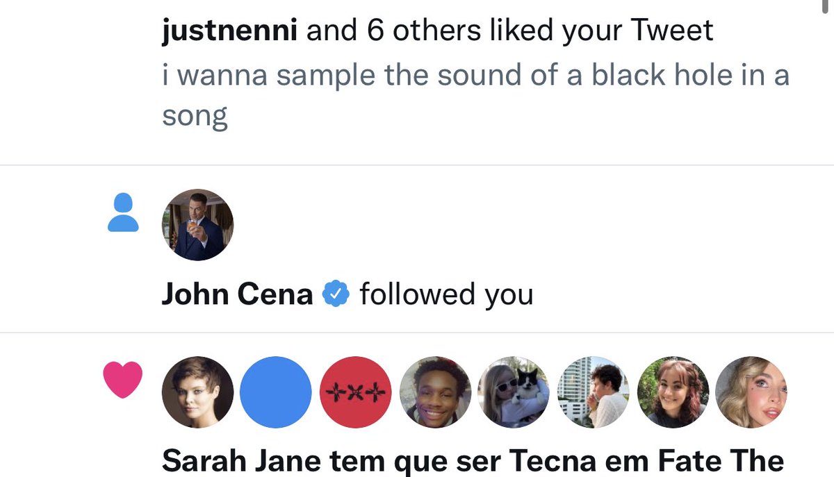 oliviaaruby's tweet photo. why the fuck did john cena just follow me? haha i’m not complaining but this is funny https://t.co/wq9pkCIfch