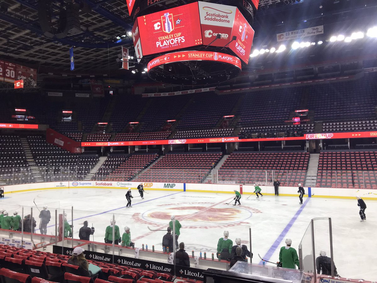 MDeFranks's tweet photo. Stars during morning skate in Calgary:
Raffl-Hintz-Pavelski
Robertson-Benn-Seguin
Peterson-Namestnikov-Glendening
Kiviranta-Faksa-Studenic
Radulov, Gurianov

Suter-Heiskanen
Hanley-Klingberg
Lindell-Hakanpää
Harley-Sekera

Oettinger
Wedgewood
Scheel https://t.co/26hdYgee5v