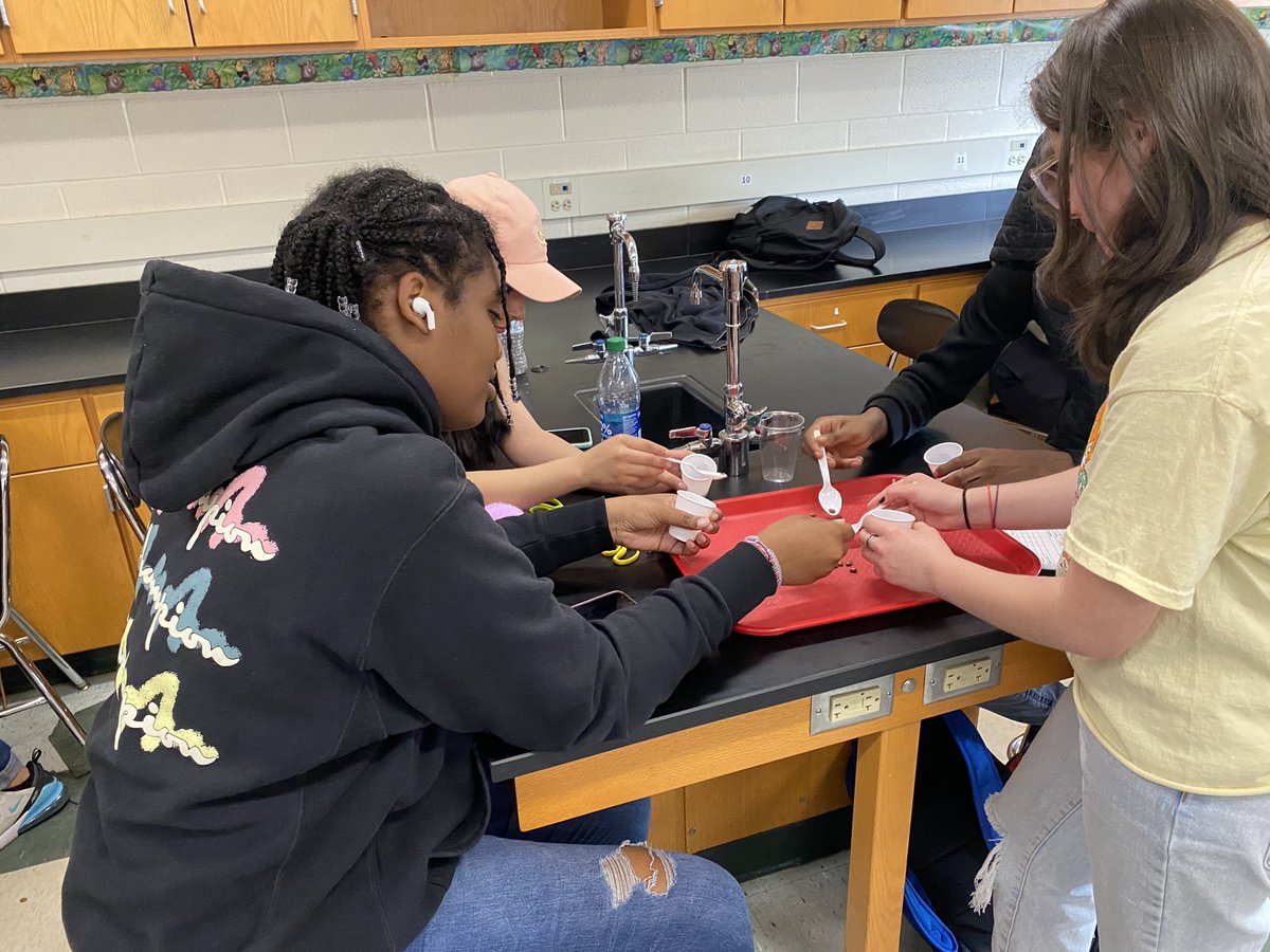 DrWatros's tweet photo. Biology classes modeling natural selection by “feeding” on beans with different “beak” types! #sciencefun #labday @HTSD_West @WeAreHTSD https://t.co/bNfRE9HILl