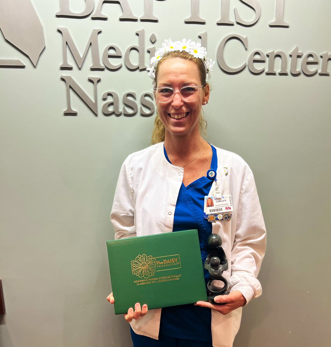 EdHubel's tweet photo. Celebrating #BaptistNassau Carla Keane for being recognized by her peers for the “Daisy Award” Honoring her exemplary compassionate care. Congratulations! @BaptistHealthJx  @daisyfoundation #BaptistProud https://t.co/uF3YDy7DHC