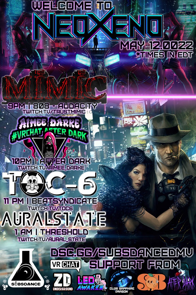 Subsdance_DMV's tweet photo. TOMORROW WE RETURN TO NEO XENO!! 

Come experience the virtual Dystopia with us, featuring the heroes of the digital world! 
@AimeeDarke @djtoc6 https://t.co/QBb1vvoSlE