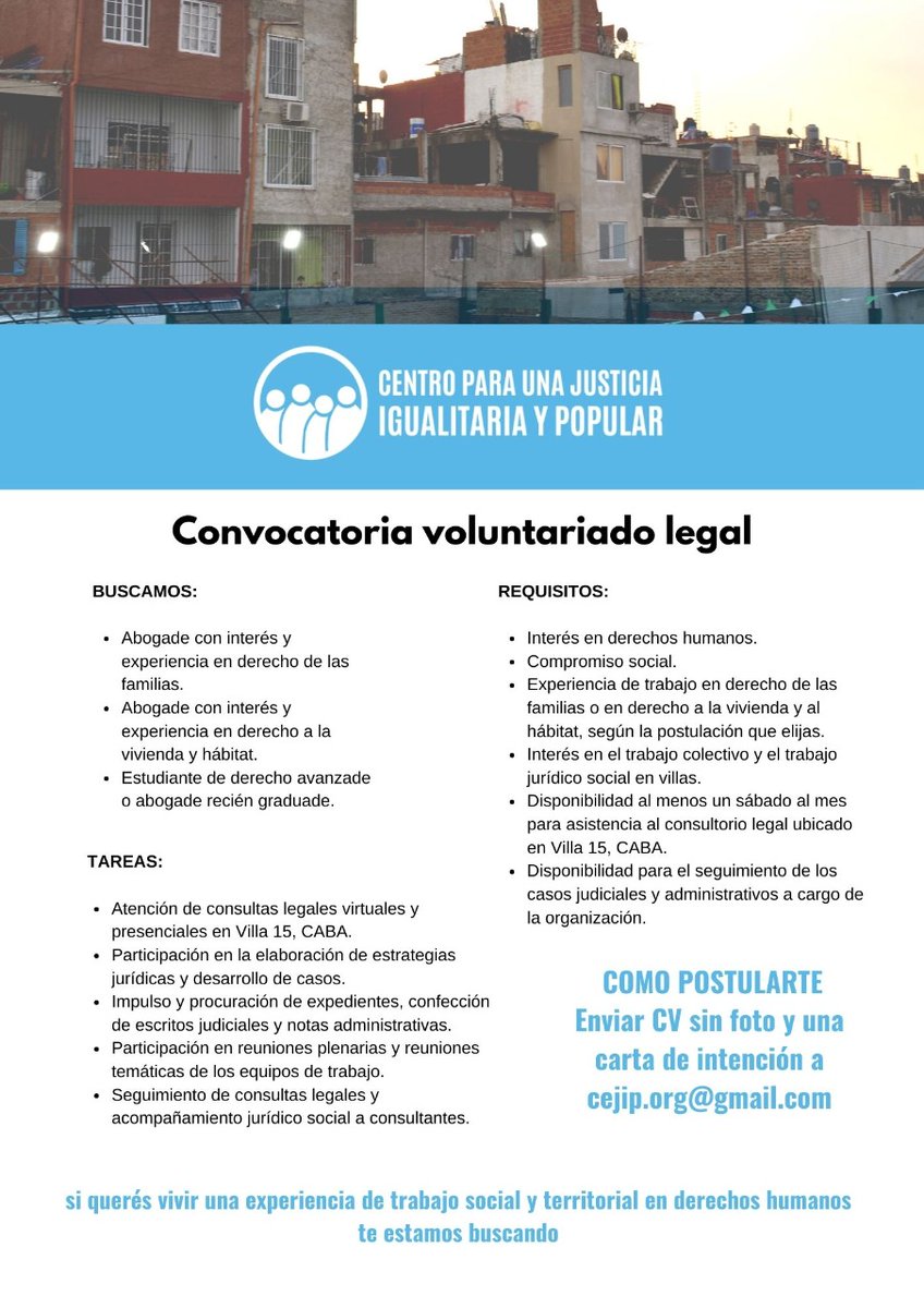 CEJIP_Argentina's tweet photo. 📣Buscamos voluntaries! https://t.co/LhGnWS9Iey