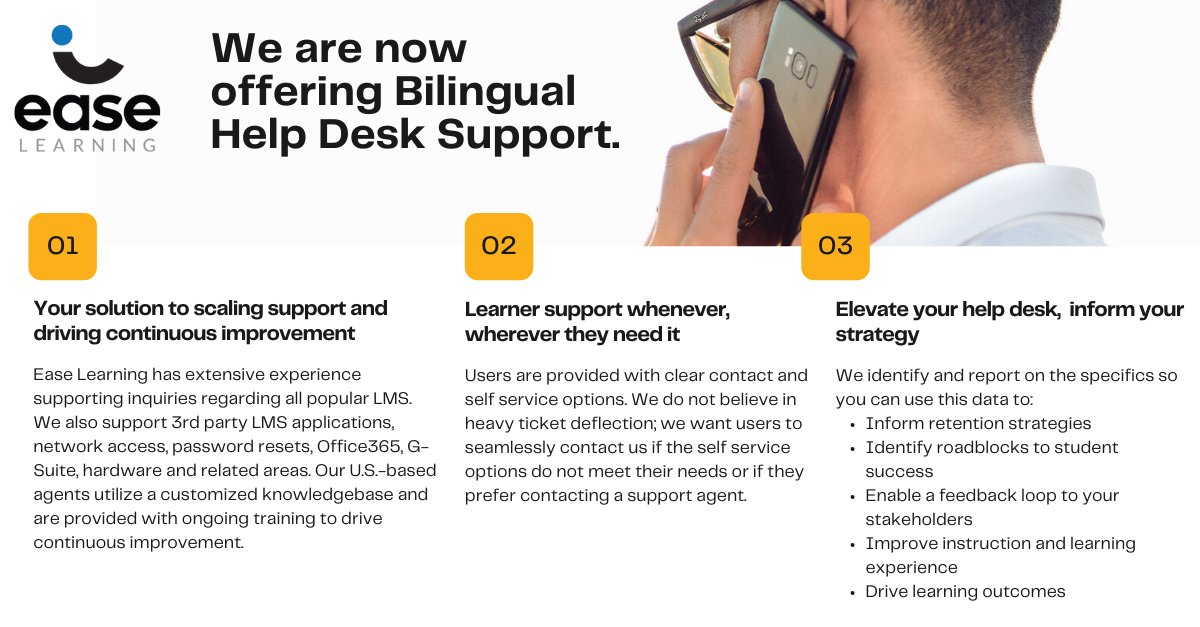 We are now offering Bilingual Help Desk Support (Spanish)! Read to learn more, and don't forget to check out our Help Desk Page! lnkd.in/ewWjQBHw #learningdesign #helpdesk #workforcedevelopment #skillsbasedlearning