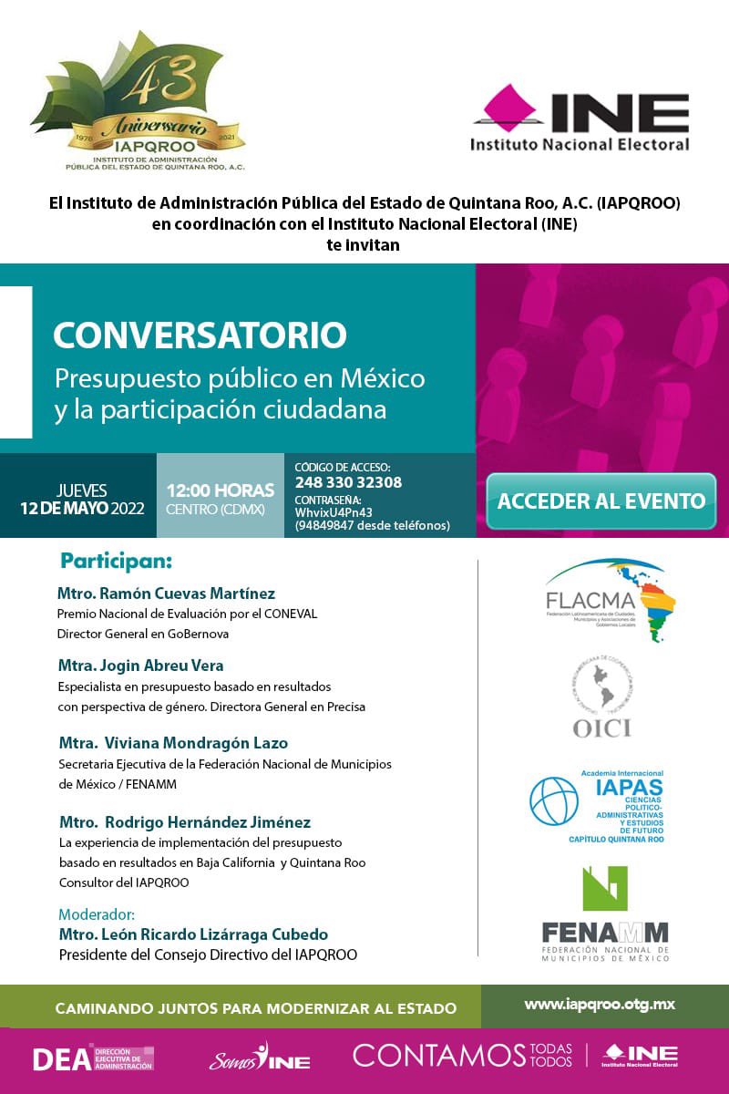 rgprofesional's tweet photo. #Invitación El @iapqroo y el @INEMexico invitan al conversatorio con los especialistas más experimentados en planeación, programación y presupuestación del gasto público de México, entre ellos el destacado @cuevasramon, CEO de @gobernova Entra aquí: 👉🏼 https://t.co/rdo5Do6XdX https://t.co/OoofkjoIW2