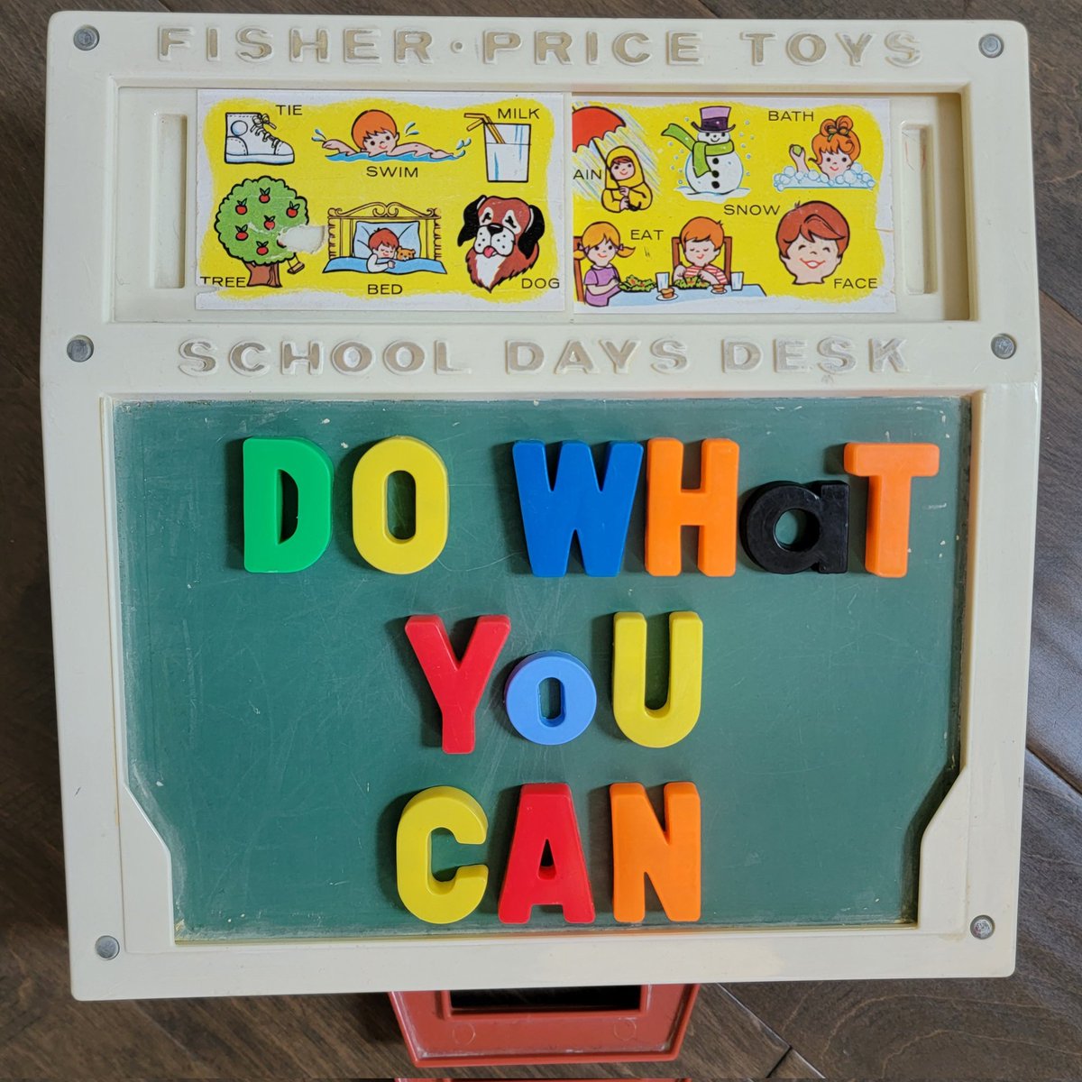 Old School <a href="/fisherprice/">Fisher-Price®</a> School Days Desk as a reminder to keep it simple.

The timing is never perfect. 

The circumstances will never be perfect.
 
We are where we are. 

Keep it simple.

DO What You Can, With What You Have, Wherever You Are. 

#life #goals #overcome #success