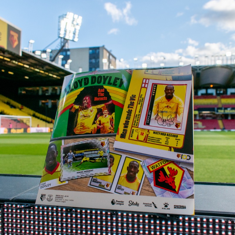 WatfordFC's tweet photo. 📖 Lloyd Doyley is the cover star for today's #WATEVE matchday programme.

Available at the ground or online. 👇