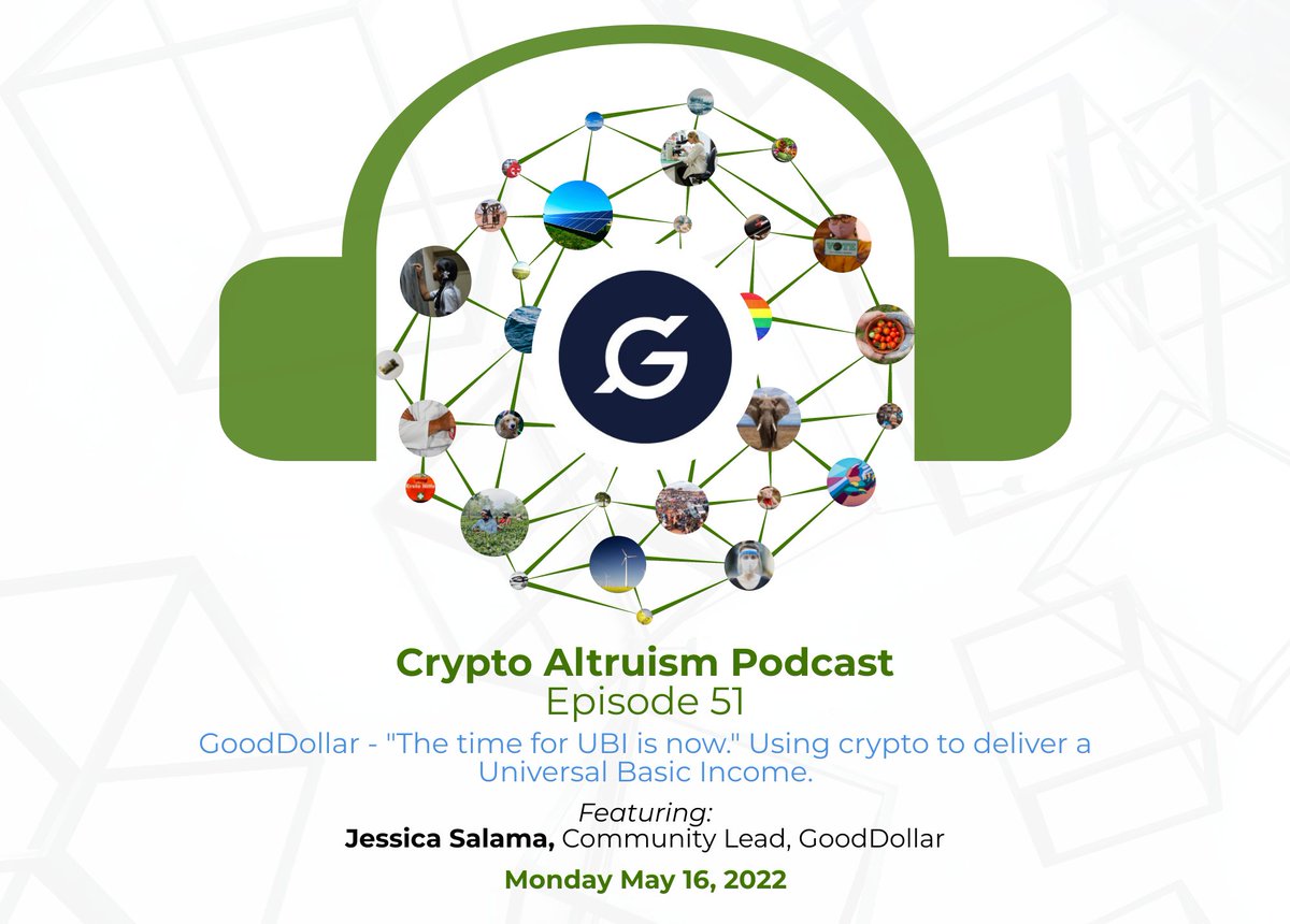 Crypto_Altruism's tweet photo. Tomorrow on the Crypto Altruism podcast, we are excited to welcome @jess_salama from @gooddollarorg for a fascinating conversation on the synergies between crypto and Universal Basic Income (#UBI), and how crypto can drive greater financial inclusion and economic empowerment. https://t.co/jFi5JkrLhu