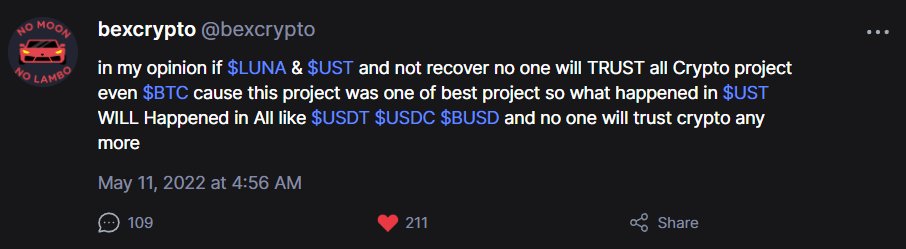 CryptoBex's tweet photo. in my opinion if $LUNA &amp; $UST and not recover no one will TRUST all Crypto project even $BTC cause this project was one of best project so what happened in $UST WILL Happened in All like $USDT $USDC $BUSD and no one will trust crypto any more

https://t.co/UAbwTzE3kL https://t.co/ZRoyBdmprQ