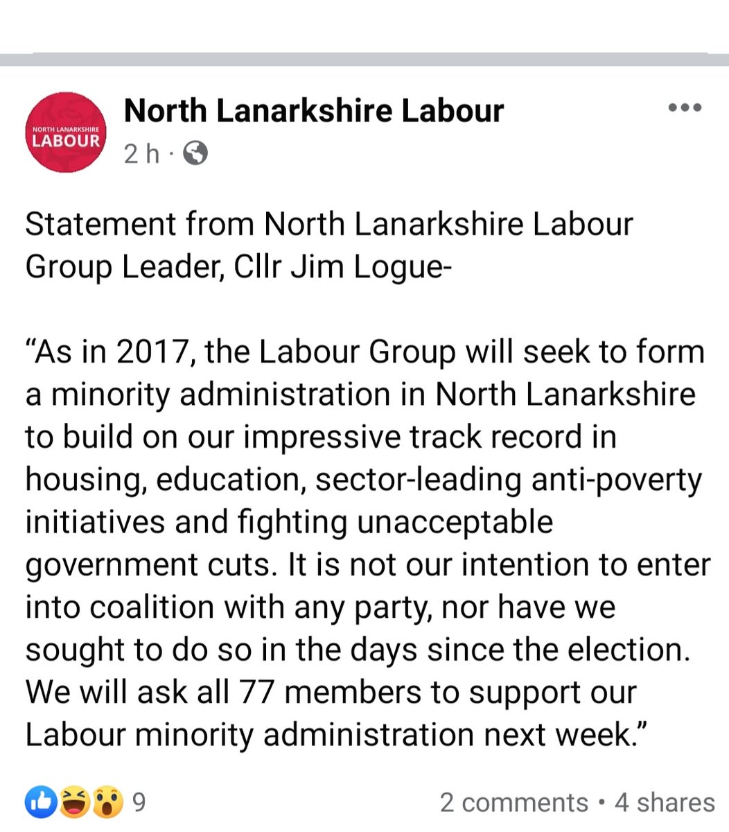 Cllr_LarsonK's tweet photo. If SNP have 36 seats and Labour 32   why do NL Labour think they should lead the council again? They think that North Lanarkshire ppl should suffer 5 more years of Lab/Tory &amp; the BUP. 2 elections lost = 10 yrs in power. WOW! https://t.co/OVdcy9voJW