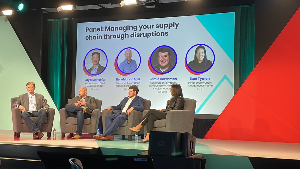 Some great conversation with <a href="/kinaxis/">Kinaxis</a> customers <a href="/lippert__/">Lippert</a> , <a href="/L3HarrisTech/">L3Harris</a> and <a href="/Jabil/">Jabil</a> alongside Kinaxis CMO <a href="/jaymuelhoefer/">Jay Muelhoefer</a> at #kinexions. #Supplychain #disruption and #resiliency were the common themes. Topics we can all relate to!