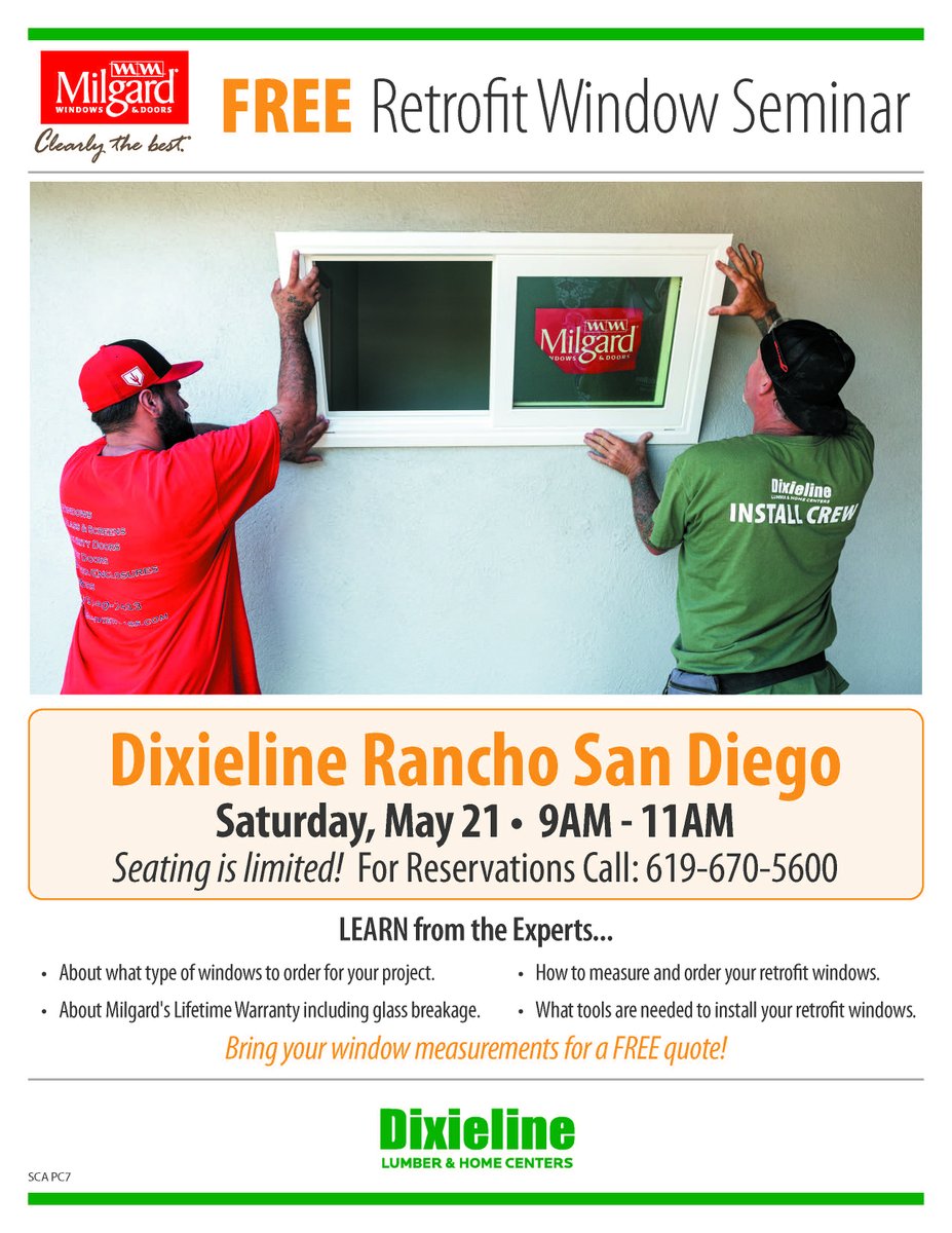 DixielineSoCal's tweet image. Our Retrofit Seminar with Milgard Windows is coming to Rancho San Diego! Reserve your spot today!

#retrofitwindows #diy #learnfromexperts #freequote #dixielinelumber #Ranchosandiego #eastcounty #newwindows #windowupgrade